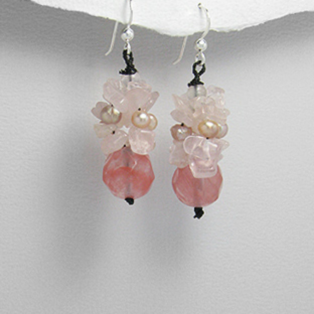 Rose Quartz & Pearl Earrings 925